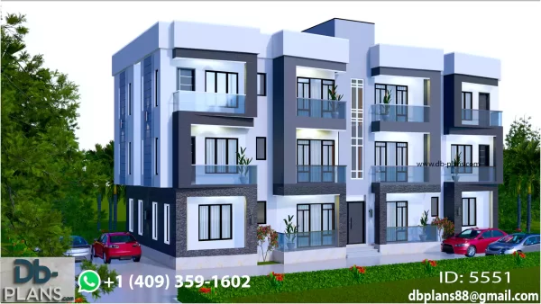 6 flats terraced apartment building plan